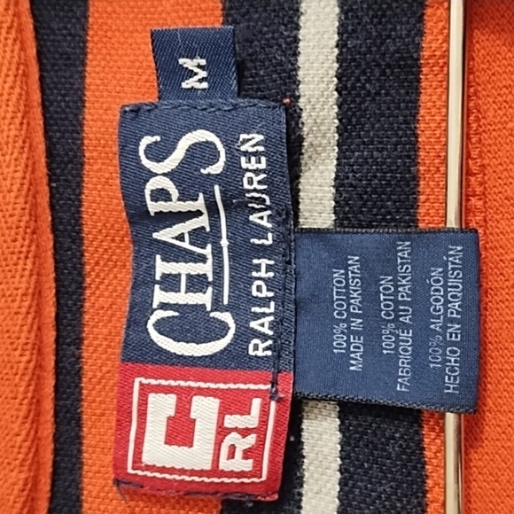 Chaps Men's Cotton Striped Polo Rugby Shirt in Orange Dark Navy Grey Stripes - Picture 5 of 13